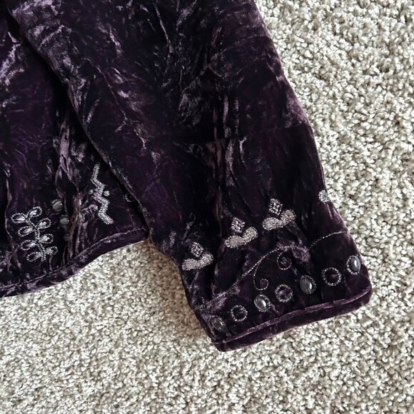 Chicos Women's Sz XL Velvet Embroidered Open Front Jacket Purple - Picture 9 of 14